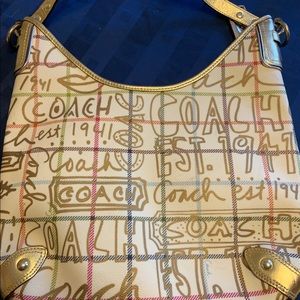 Coach Graffiti Tattersall Leather Hobo Bag